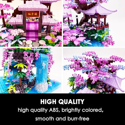 Micro Building Blocks SetsChinese Moon Palace Architecture and Cherry Blossom Bonsai Tree Building Toys for AdultsJapanese Sakura House ModelCreative Mini Bricks Gift for Kids 14+2588 PCS