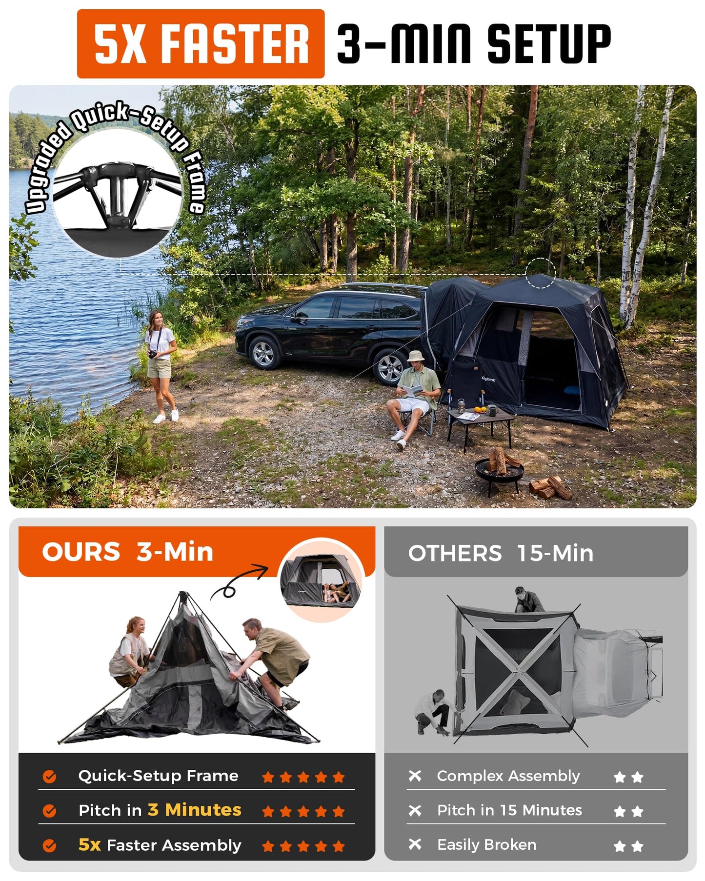 KingCamp SUV Tent for Camping, 6-8 Person Instant Tailgate Car Tent with Movie Screen, Waterproof Windproof Family Camping Tent Fits SUV Truck Jeep, Easy Setup Outdoor Shelter