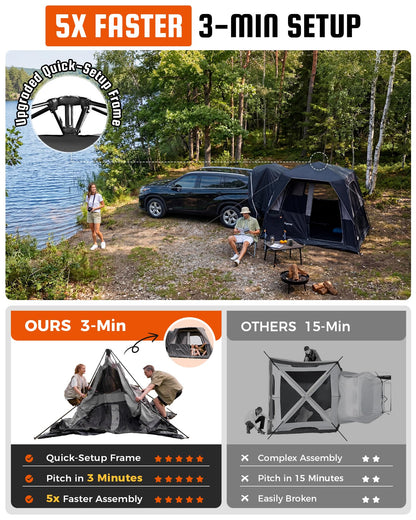 KingCamp SUV Tent for Camping, 6-8 Person Instant Tailgate Car Tent with Movie Screen, Waterproof Windproof Family Camping Tent Fits SUV Truck Jeep, Easy Setup Outdoor Shelter
