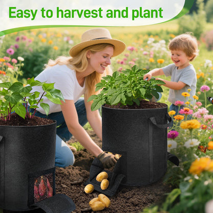 8 Pcs 15 Gallon Potato Grow Bags with Harvest & Visible Windows, Thickened Nonwoven Fabric Potato Planter,Potato Growing Containers with Sturdy Handles, Potato Bags for Growing Potatoes Vegetables