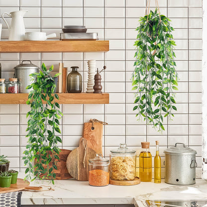 Der Rose 2 Pack Fake Hanging Plants Small Artificial Plants Faux Pea Pod Plants Indoor for Aesthetic Living Room Office Shelf Decor