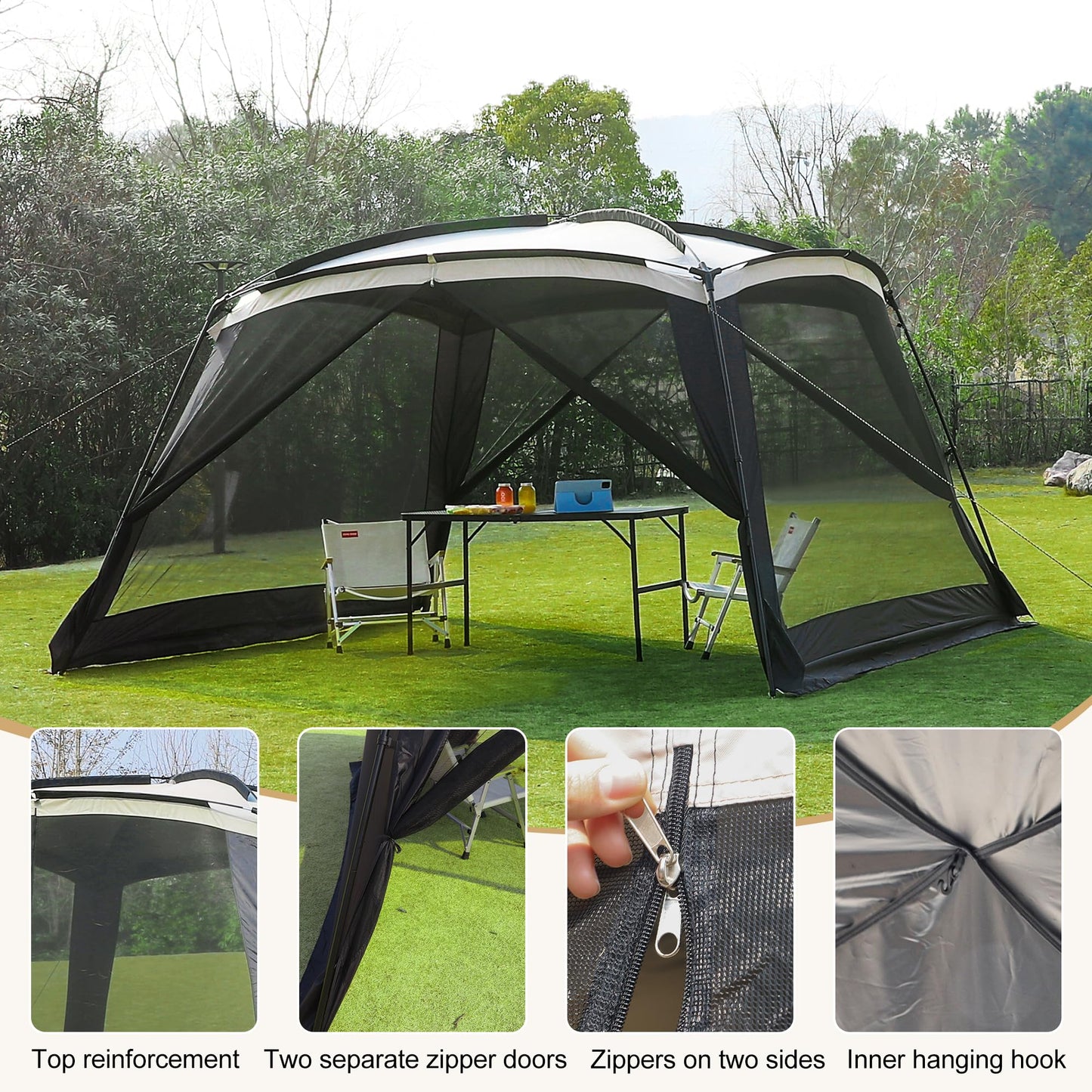 GREGIN Screen House Room 11x11 Ft Mesh Net Tent Canopy Shelter Gazebo, Easy Setup & Waterproof & Sunshade, Suitable for Camping Trip, Backyard, Beach, Picnic - Sand