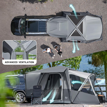 TIMBER RIDGE 5-9 Person SUV Tent with Screen Porch and Awning for Family Camping, Weather Resistant and Portable Van or Car Tent, Includes Rainfly and Storage Bag, 13' W X 10' L X 7.1' H, Grey