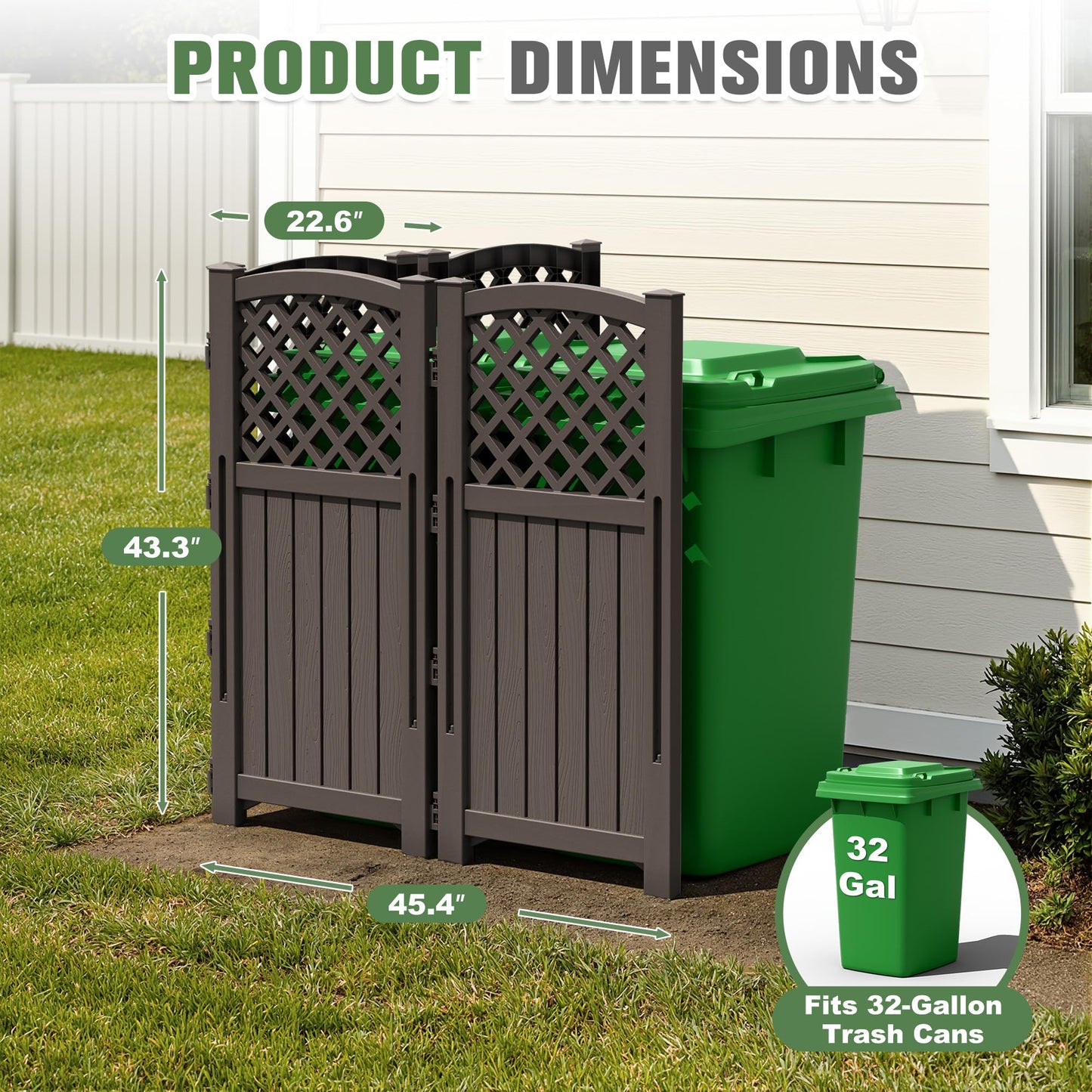Greesum Air Conditioner Privacy Fence Screen, 4 Panels Trash Can Enclosure, 49.45" H x 22.62" W, Weather Resistant for Outdoor Pool Equipment, Garbage Bins, Brown