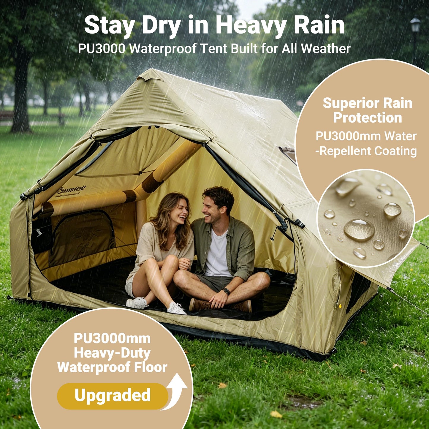 Inflatable Glamping Camping Tent 4-6 Person, 5 Min Quick Setup Tent with Pump, Waterproof Windproof Heavy Duty Oxford, Panoramic Skylight, 4 Season Family Outdoor Shelter