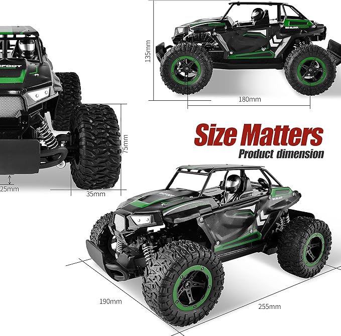 BEZGAR TB142 Remote Control Car - 1:14 Scale RC Cars 20 Km/h 2WD All-Terrains Electric Off-Road Vehicle Truck Crawler Toy with Two Rechargeable Batteries for Boys Kids and Adults