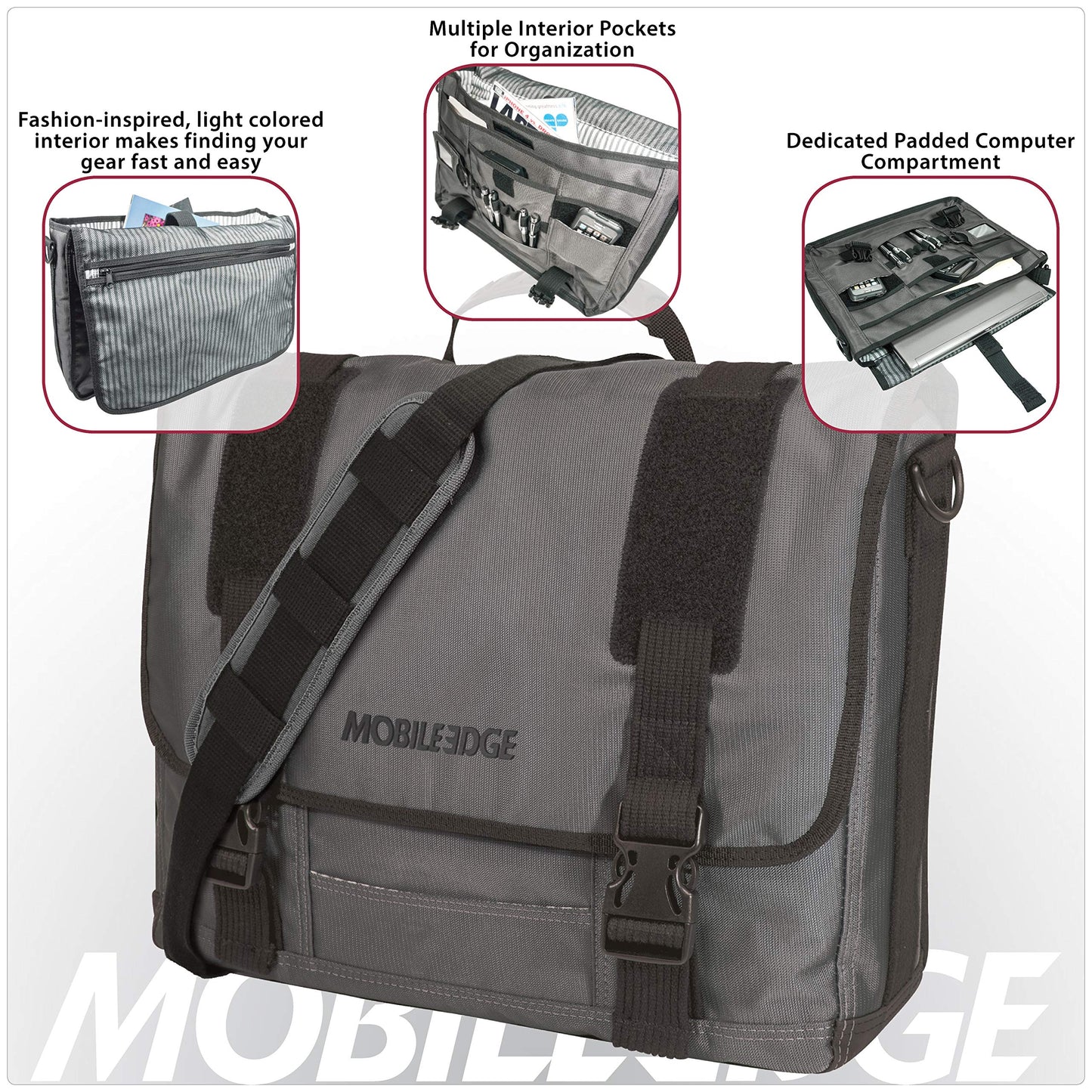 Mobile Edge ECO Laptop Messenger Bag for Men and Women, Fits Up To 17.3 Inch Laptops, Travel Work Computer Bag, Cotton Canvas, Padded Pockets, Black
