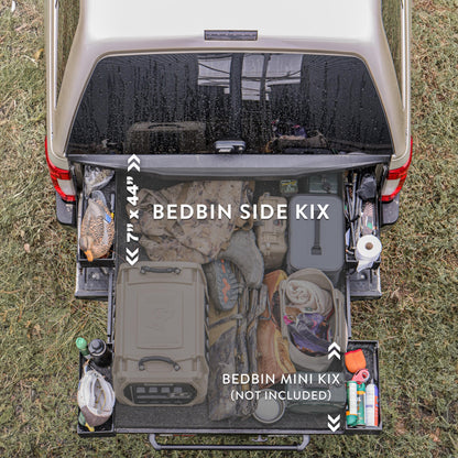 Bedslide Bedbin Side Kix Truck Bed Organizer, Storage Bin Attachments, 2 Boxes for Additional 7x44 Inches of Space on Each Side, Black