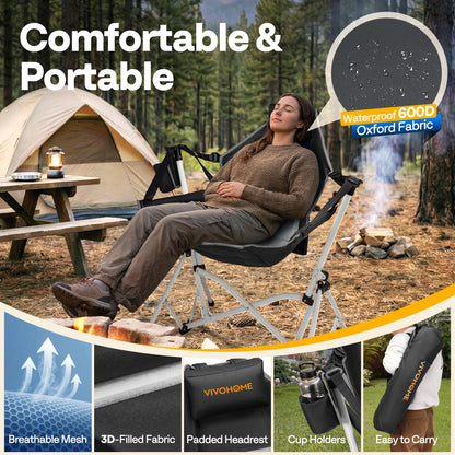 VIVOHOME Hammock Camping Chair, Portable Outdoor Swinging Rocking Chairs for Adults with Adjustable Pillow, Back and Height for Travelling, Backyard, Patio, Supports 400 lbs, 600D Breathable Mesh