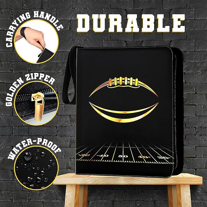 Card Binder 9-Pocket 900 Pockets (50 Sheets) Premium Zipper Binder for Football Cards Football Binders for Cards Waterproof PU Includes 50 Clear Sleeves