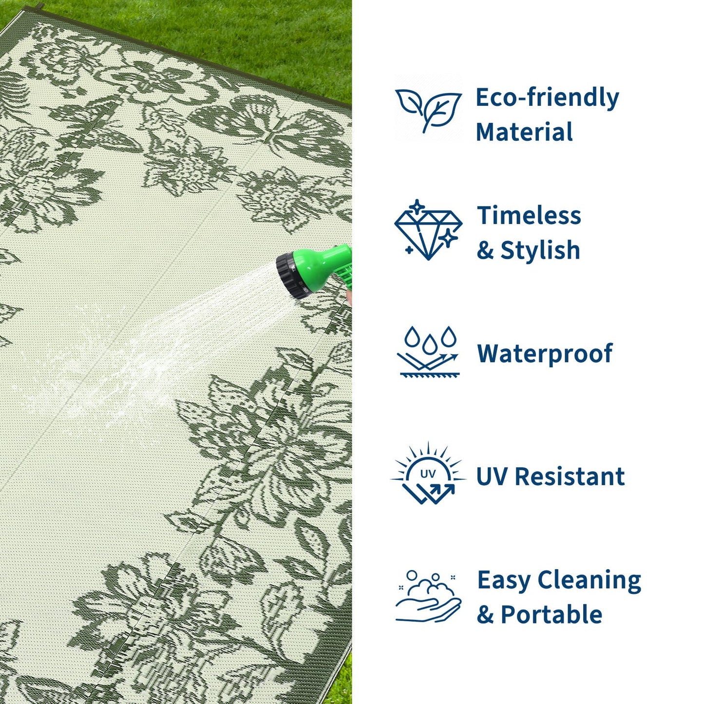 Garvee Outdoor Rugs 9' x 18’ Waterproof Reversible Mats, Large Area Plastic Straw Rug, Outside Carpet, Butterfly Floral Rv Mat for Patio Camping Picnic Backyard Deck Balcony Porch Beach Trailer