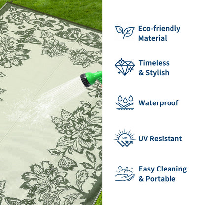 Garvee Outdoor Rugs 9' x 18’ Waterproof Reversible Mats, Large Area Plastic Straw Rug, Outside Carpet, Butterfly Floral Rv Mat for Patio Camping Picnic Backyard Deck Balcony Porch Beach Trailer