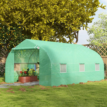 Outsunny 11.5' x 10' x 6.5' Outdoor Walk-in Greenhouse, Tunnel Green House with Roll-up Windows, Zippered Door, PE Cover, Heavy Duty Steel Frame, Green