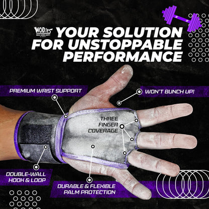 JerkFit WODies Gymnastics & Weightlifting Grips with Wrist Wraps – 3 Hole Versatile Gym Gloves for Pull Ups, Gym Training & Cross Training – Hand Grips Palm Protector for Men & Women