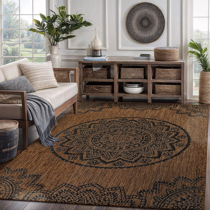 CAMILSON Outdoor Rug 8x10 Modern Area Rugs for Indoor and Outdoor Patios and Porches - Waterproof Washable Non-Shedding Easy-to-Clean Outside Carpet (8 x 10 Medallion - Gold/Black)