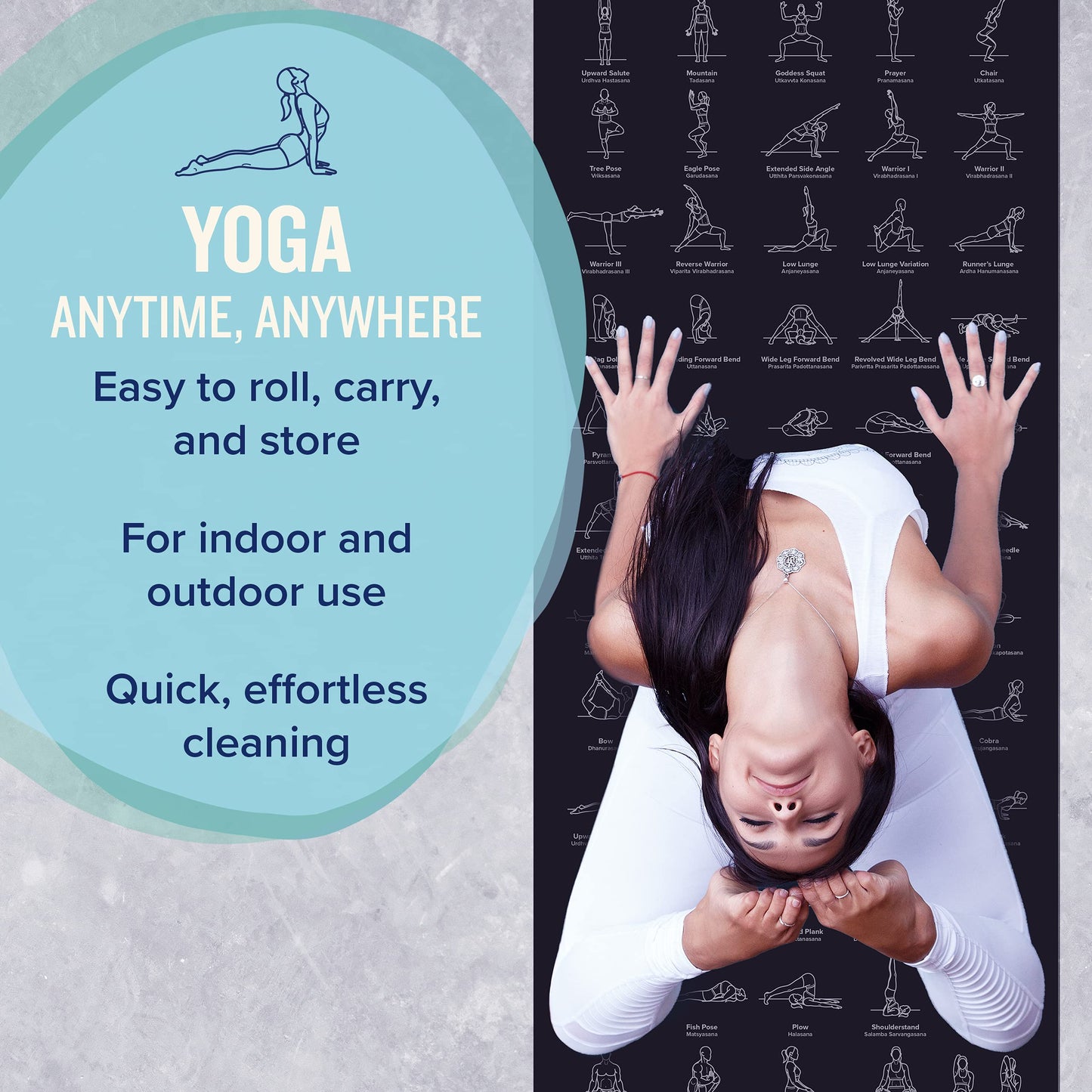 NewMe Fitness Yoga Mat for Women and Men - Large, 5mm Thick, 68 Inch Long, Non Slip Exercise Mats w/ 70 Printed Yoga Poses for Pilates, Workout and Stretching - Home and Gym Essentials - Purple