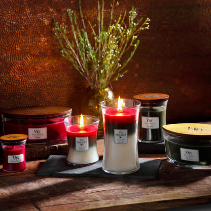Woodwick Medium Hourglass Scented Trilogy Candle | Sun-Ripened Berries | with Crackling Wick | Up to 60 Hours Burn Time