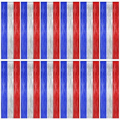 12 Pack Christmas Party Backdrop, 3.28 FT x 7.05 FT Red Silver Green Foil Streamer, Metallic Fringe Curtains Tinsel Streamer, Hanging Christmas Decorations Picture Props Door Decor