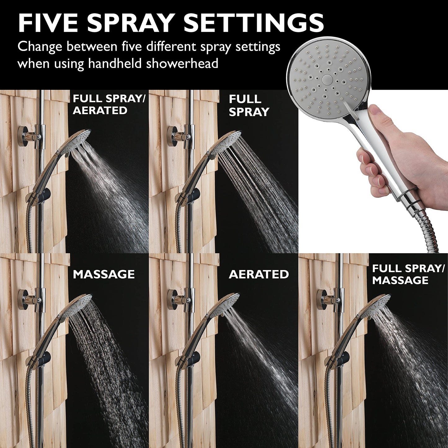Homewerks 3070-251-CH-B Outdoor Shower Kit with 8-Inch Rain Can and 5-Function Handheld Showerhead Fixture, Chrome