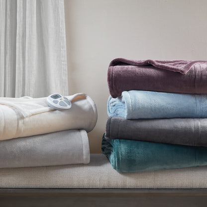 Serta Luxuriously Soft Plush Electric Blanket Fast Heating Cozy Cover, Safety Auto Shut Off Timer, Low EMF, Multi Heat Setting, ETL Certified, Machine Washable, Grey King (92 in x 100 in)