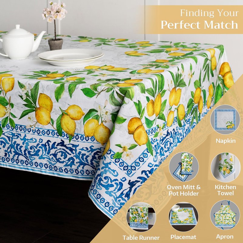 Maison d' Hermine Table Cloth Rectangle Table 100% Cotton 60 x 90 Inches Tablecloth Reusable Decorative for Dining Kitchen Room Farmhouse Home Gifts for Mothers Day Spring Summer - Cedrat