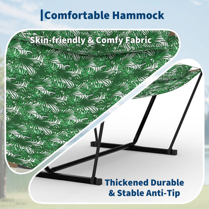 Double Hammock with Stand for Outdoor Use – 2-Person Portable Hammock with Curved Spreader Bar & Balance Ropes, Heavy Duty 450 LBS Capacity for Backyard, Patio & Camping, Green