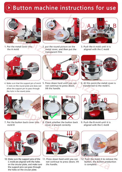 Happizza Button Maker Machine Multiple Sizes, Button Pin Maker 1+1.25+2.25 inch, Interchangeable Button-models Badge Button Press Machine with 300 Sets Button Maker Supplies &Circle Cutter&Cutting Mat