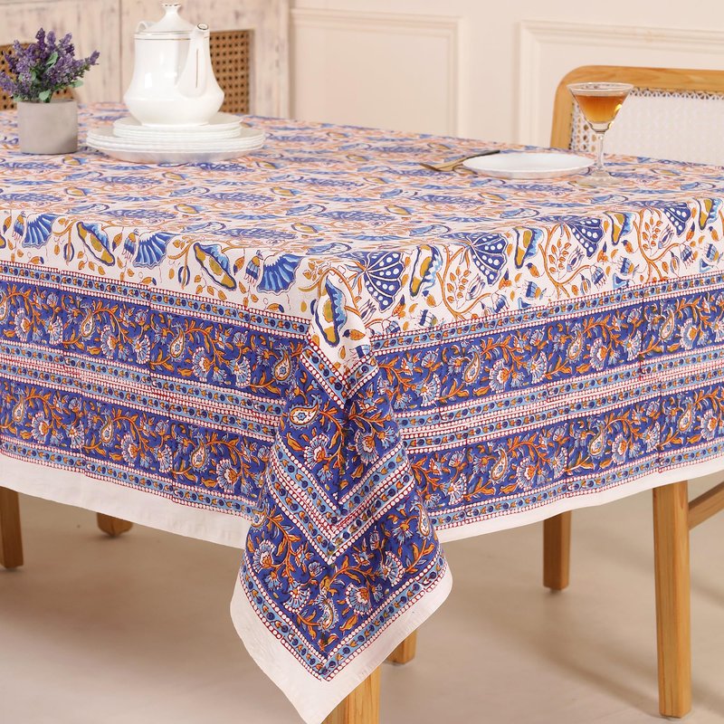 Premium Handblock Printed Cotton Floral Tablecloth/Table Cover, Rectangular, Washable, Pre-Washed, Event, Dining, Thanksgiving (Red White-D3, 72x108 Inches)