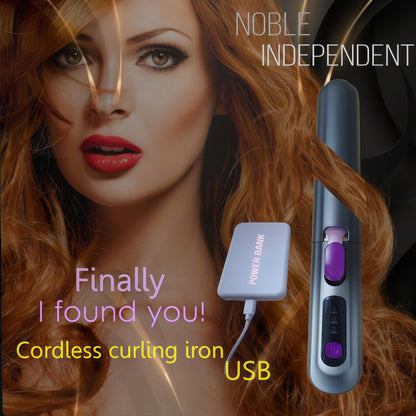 High-end Cordless Curling Iron Rechargeable, Portable USB Battery Operated Wireless Hair Curlers,Fast Heat-Up Curling Wand,Ideal for Home,Travel & Camping (Purple)
