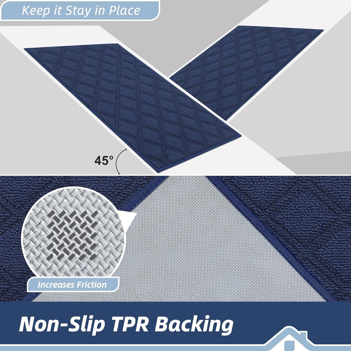 BEQHAUSE Dirt Trapper Door Mat - Non-Slip, Washable, Absorbent Entrance Mat | 36" x 60", Blue