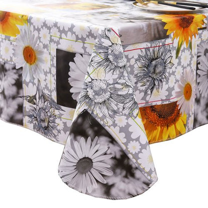 Heavy Duty Vinyl Tablecloth with Flannel Backing Waterproof Oil-Proof Plastic Table Cloth Stain-Resistant Wipeable Rectangle or Square Table Cover for Indoor and Outdoor ( Sunflower, 60X102 Inch)
