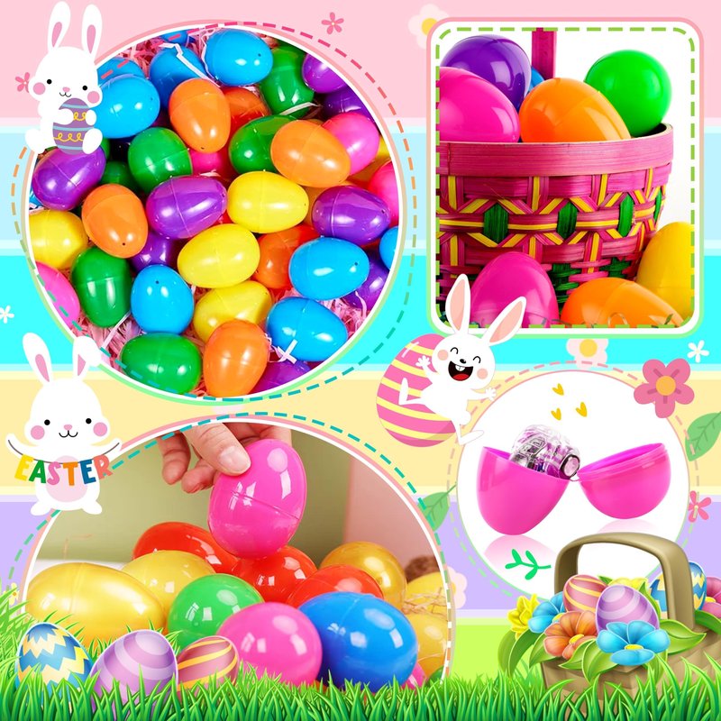 OCTERIC 60Pcs Easter Eggs, 2.3" Fillable Bright Colors Plastic Easter Eggs Empty for Easter Hunt, Easter Basket Stuffers, Party Favor, Classroom Prize Supplies