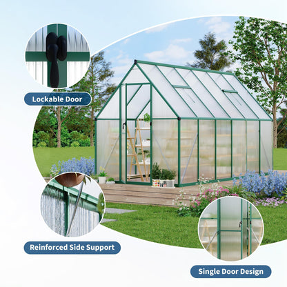 Heavy-Duty 6x11 FT Polycarbonate Greenhouse Kit for Outdoors, All-Weather Walk-in Plant Shelter with Swing Doors, Roof Vent, UV Panels, Fast Setup, Secure, Spacious Gardening