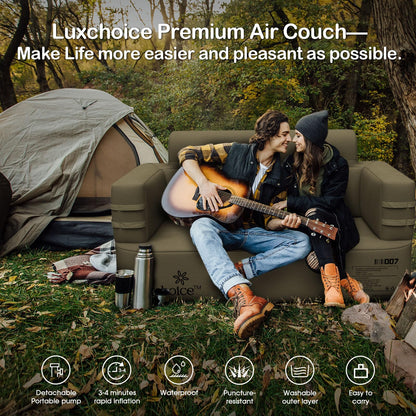 Luxchoice Inflatable Couch Camping Chair Air Sofa with Built-in Rechargeable Pump Portable Blow Up Couch for Outdoor Backyard Lounge & RV Travel Movie Night Loveseat - Durable 1000D Oxford Fabric