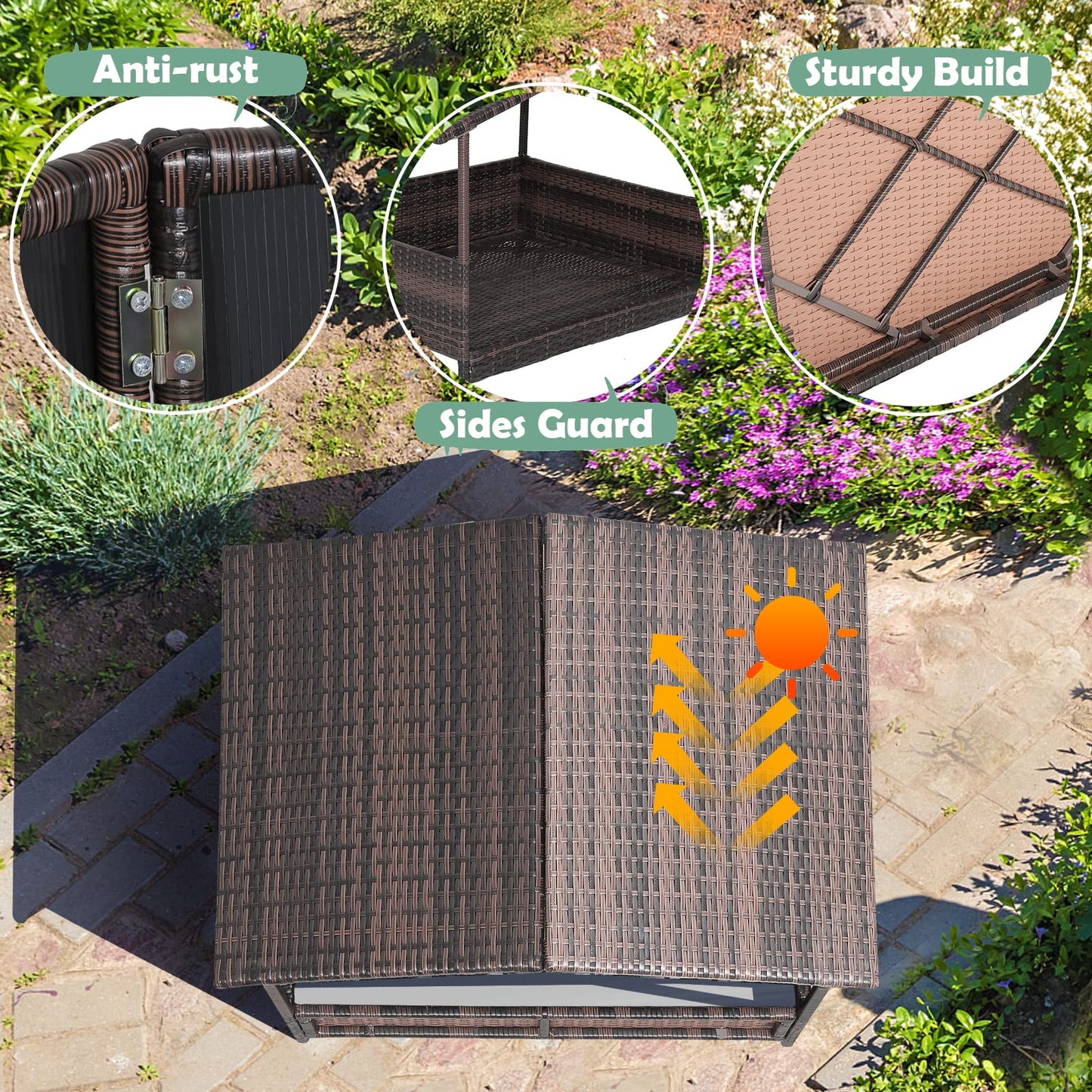 HAPPAWS Wicker Dog Bed House, Indoor Outdoor HDPE Rattan Dog Houses, Raised Dog Cot Pet House, Elevated Pets Sofa w/Washable Cover, Waterproof Roof Shelter, Removable Cushion Lounge
