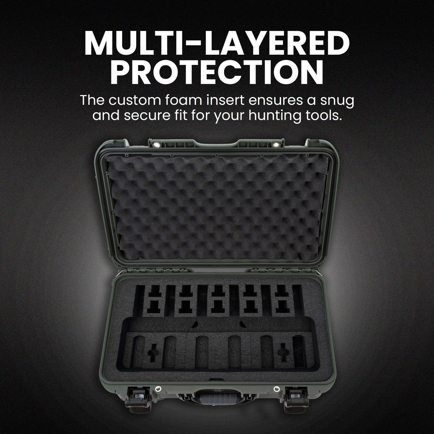 NANUK 935 Hard Case with Wheels and 6 UP Custom Foam Insert, IP67 Waterproof & Crushproof, Rugged Construction for Ultimate Protection, Made in Canada – Olive (22” x 14” x 9”)