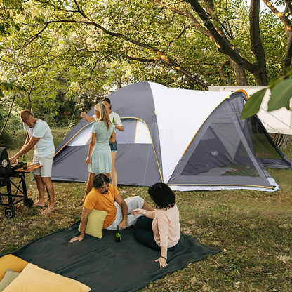 UNP 6 Person Dome Tent with Screen Room, Portable Camping Tent with Screened-in Porch, Dome Tent for Outdoor Camping - 14'x11'x72''(H) (Gray)