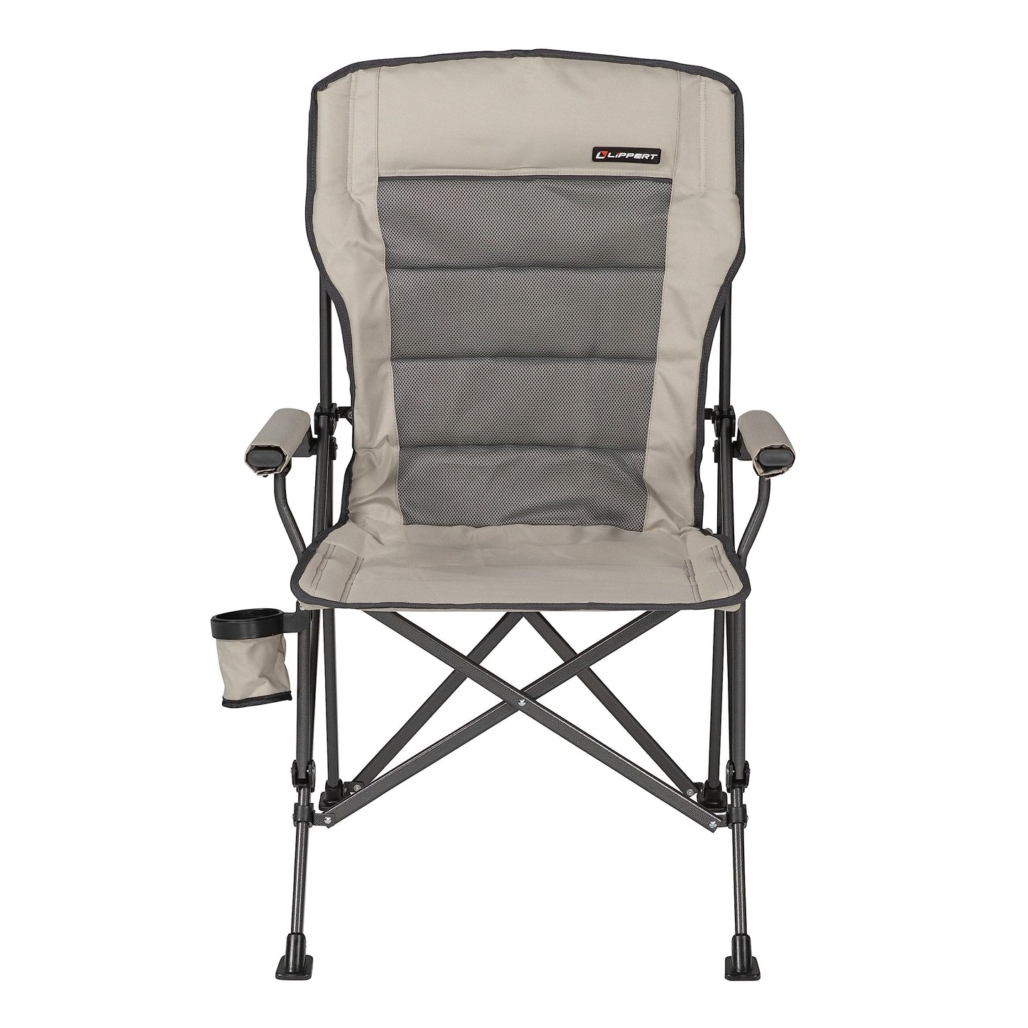 Lippert Components Scout Outdoor Folding Chair for Camping, Foldable, Steel Tube Frame, 600D Polyester, UV and Water Resistant PVC Coating, 500 lb. Weight Capacity, Sand - 2021123277