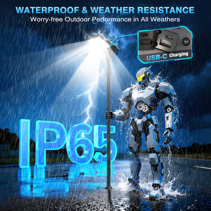 Mowizip 100" Solar Lamp Post Lights with Pole & Remote, Outdoor IP65 Waterproof 420 LEDs Solar Street Lights, Black Metal Flood Solar Motion Pathway Lights for Yard, Garden, Patio, Lawn, Garage