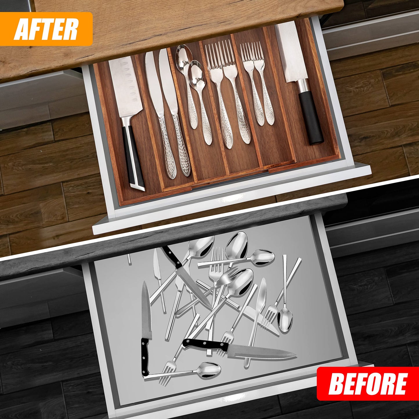 Kitchen Silverware Drawer Organizer and Storage Cabinet Utensil Rack Bathroom Counter Vanity Extra Large Big Cooking Drawer Organizers Countertop Pantry Storage Cabinet Best Kitchen Must Haves 2025