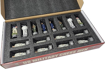 US Military Army vs Air Force Chess Men Set with 17 inch Walnut Color Storage Board