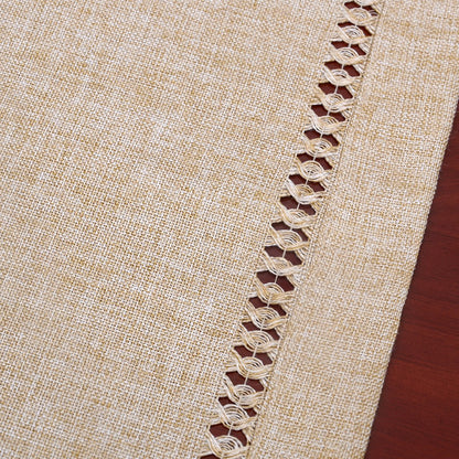 Grelucgo Handmade Hemstitch Beige Table Runner Or Dresser Scarf, Rectangular 14 by 48 Inch
