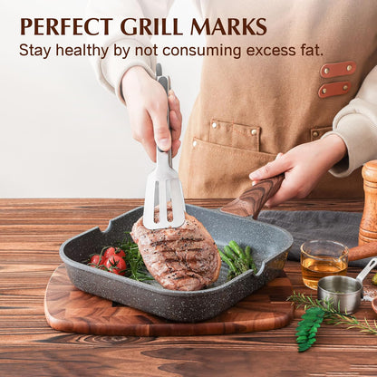 SENSARTE Nonstick Grill Pan - Versatile 9.5 Inch Griddle with Pour Spouts for Indoor & Outdoor Cooking