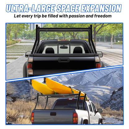 KUAFU Extendable Truck Rack Heavy Duty Steel Truck Bed Ladder Rack Compatible with Truck-Bed Width Ranged from Min.51 - Max.71,800Ibs Capacity Cargo Rack Kayak Surfboard Lumber Rack Two-bar Set