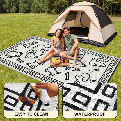 CircleRoad RV Outdoor Rug 9x18 Waterproof Patio Rug Mat with 4 Stakes UV Resistant Reverisble Plastic Straw Outdoor Rug with Carry Bag for RV Camping Picnic Beach Backyard