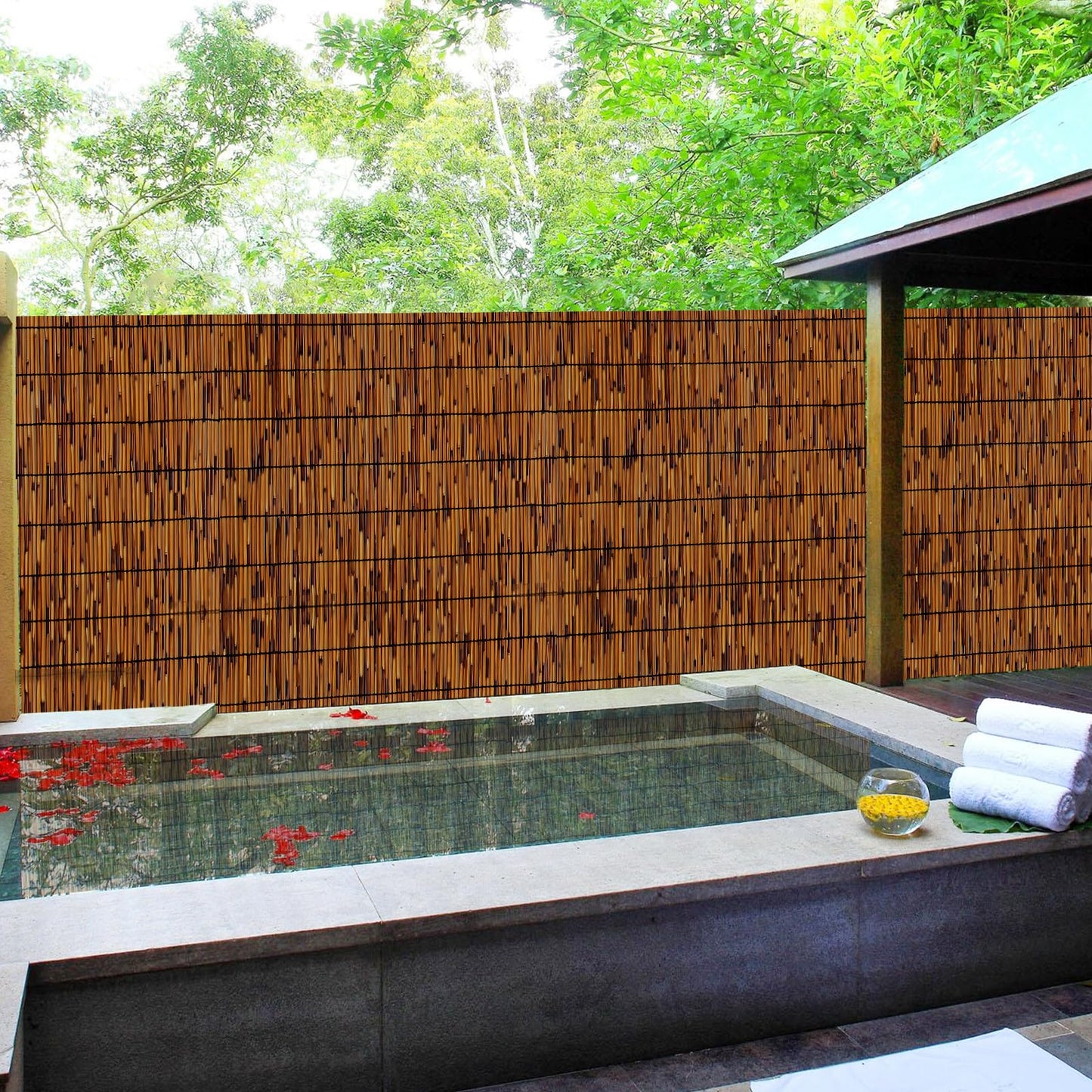 PAKNANO 2 Pack Natural Reed Fence,4FT X 16.4FT Bamboo Fencing Privacy Reed Screening for Outdoor, Gallery, Restaurant, Hotel, Patio (Brown)