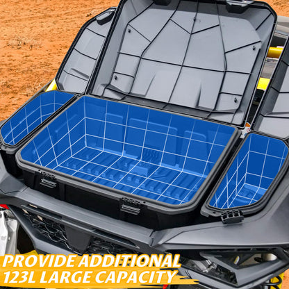SAUTVS Poly Water Resistant Large Capacity Rear 96L Storage Cargo Trunk Box & 13.5L Side Cargo Storage Boxes Set for Can-Am Maverick R MAX X RS 2024+ Accessories (3PCS, Replace #715007182, 715007372)
