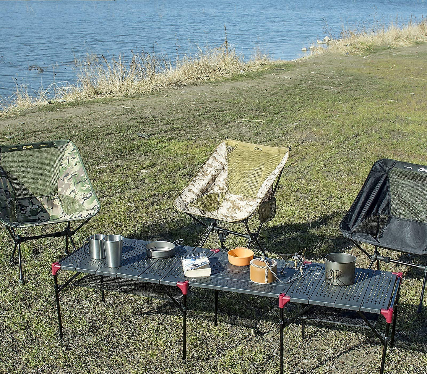 iClimb 3 Extendable Folding Table L and 2 Pack Connecting Plates and 1 Lantern Hanger Bundle, Ultralight Compact for Many People Camping Backpacking Beach Concert BBQ Party