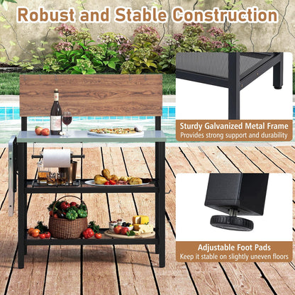 Giantex Outdoor Bar Table with Flip-Up Top & Foldable Side Table, 4-Tier Grill Stand with Storage Shelves, Hooks, Paper Towel Holder, Patio Kitchen Island Food Prep Cooking Station