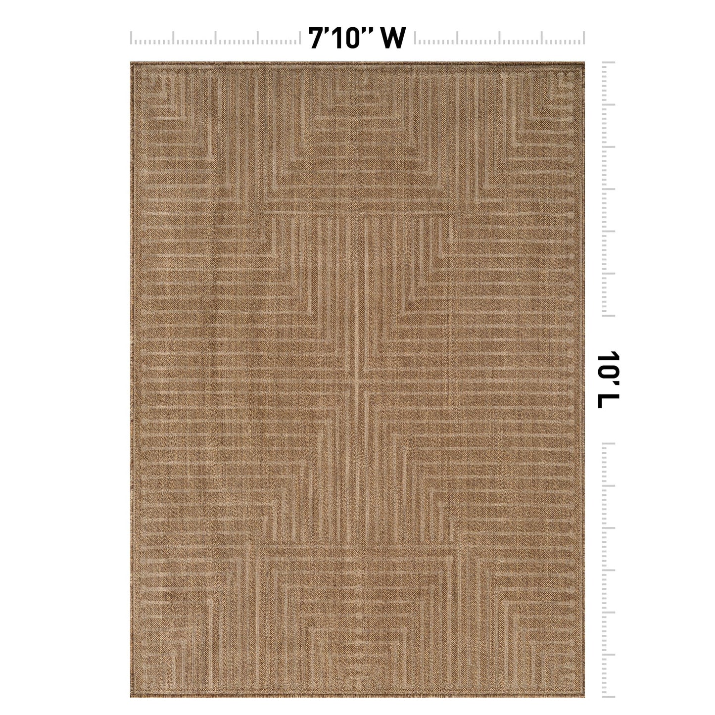 Rugshop Geometric Lines Indoor Outdoor Flat Woven Area Rug,Natural Jute-Style,Easy-Care Patio Rug for Backyard Porch Deck Balcony, 7'10" x 10' Sand/Natural